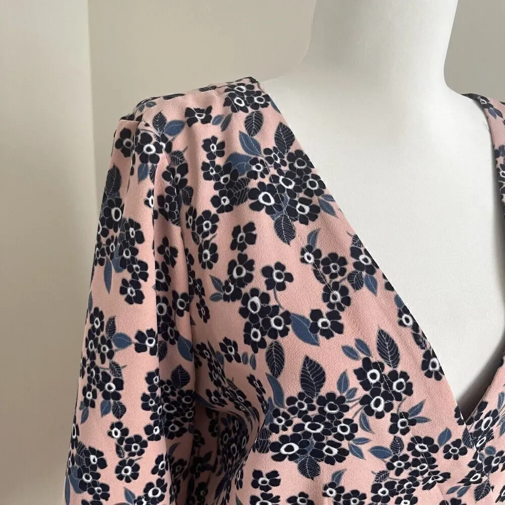 J Crew Floral Blouse Pink Womens S Peplum Long Sleeve Faux Wrap Cottagecore